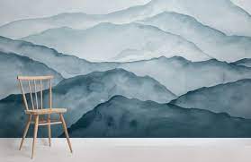 Blue Watercolor Mountain Wall Mural Hovia