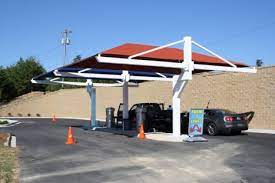 These canopies have protective sides which offer protection from harmful sun rays and rain. Cantilevered Car Wash Canopy 11