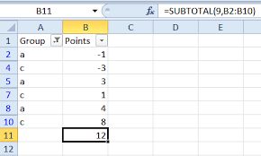 using subtotal to sum filtered column