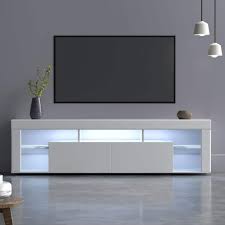 seafuloy 63 in white wall mounted floating mdf tv cabinet with 16 colors of led lights and 2 drawers