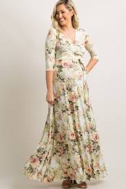 Ivory Floral Maternity Wrap Maxi Dress