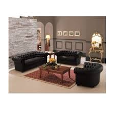 rexine black chesterfield sofa set
