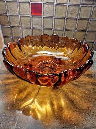 Vintage Indiana Amber Glass Footed Bowl