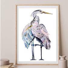 Blue Heron Pastel Wall Art Bird Art