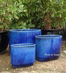 Blue Glazed Garden Pots And Decor Vases