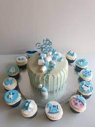 baby boy shower cake and cupcakes