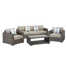 Save big on rugs and furniture. Home Decorators Collection Palmetto 4 Piece All Weather Wicker Patio Chat Set With Grey Cu The Home Depot Canada