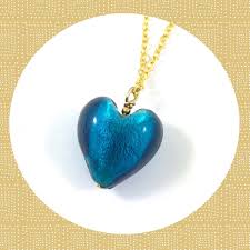 Venetian Glass Capri Blue Puffy Heart