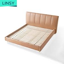 China Linsy White Genuine Leather Bed