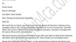 Sample letter for bank statement. Board Resolution Letter Sample For Removal Of Authorised Signatory In Bank Account