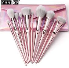 maange 10 piece makeup brush set metal