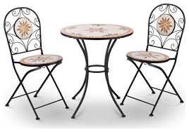 Pair with compatible bistro chairs for a complete, elegant dining experience. Flowers Mosaic 3 Piece Bistro Set Mediterranean Outdoor Pub And Bistro Sets By Alpine Corporation Houzz