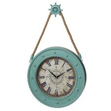 Aqua Compass Clock With Ship Wheel Hook