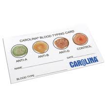 Goods & services:card, credit card services. Carolina Blood Typing Card Bulk Pack 100 Cards Carolina Com