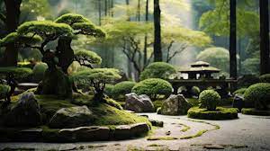 Peaceful Japanese Zen Garden With Bonsai