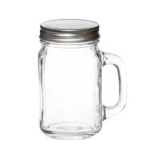 Glass Mason Jar Med With Handle And Lid