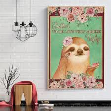late makeup sloth flowers poster canvas