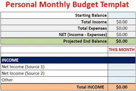 personal monthly budget template what