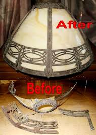 Antique Slag Lamp Shade Repair Before