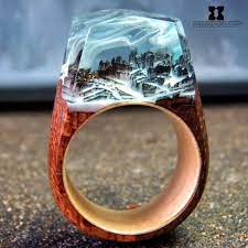 Resin ring wood band romantic fairy forest secret world mountain flower landscape insided statement ring unique handmade gift for her. Pin On Winter 4 Two Wood Resin Ring