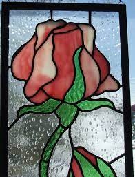 Stained Glass Rose With Rosebud Window