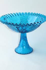 Huge Fruit Bowl Vintage Blue Glass