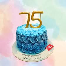 happy 75 blue theme birthday cake