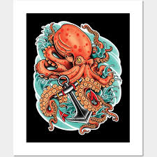 Giant Octopus Sailor Tattoo Posters