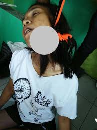 Young caucasian woman going to be hanged. Indonesian Hanging Suicide