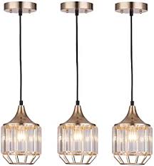 Amazon Com Cuaulans 3 Pack Caged Modern Crystal Pendant Light Copper Gold Finish Ceiling Hanging Pendant Lighting Fixture With Adjustable Cord For Dining Room Kitchen Island Bedroom Bathroom Bar Home Improvement