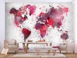 Wallpaper World Map Red Watercolors