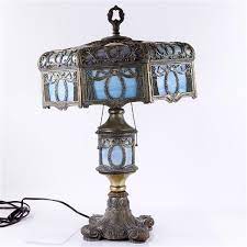 Lot Antique Slag Glass Lamp With