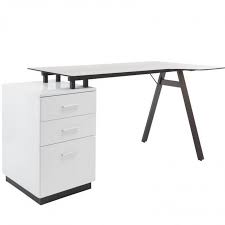 Single Pedestal Smoke Grey Glass Desk