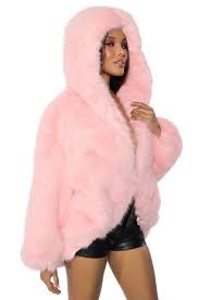 Lana Hooded Faux Fur Coat In Pink