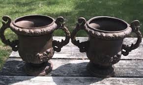 Antique Cast Iron Garden Urns For