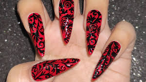 black and red freehand nail art designs