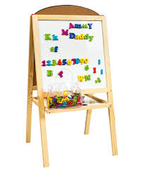 white board easel with magnetic letters