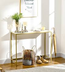 Slim Console Table Gold Glass Hallway