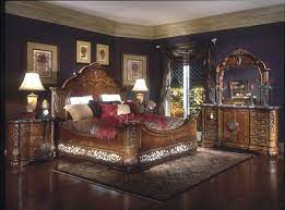 Lavelle melange queen wing mansion bed w/leather tufted inserts Michael Amini Bedroom Furniture Excelsior Bedroom Furniture