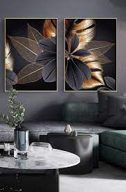 Black And Gold Plant Leaf Nordic Style