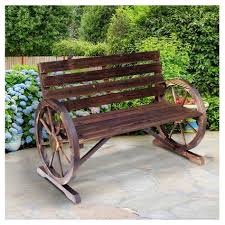 Wooden Wagon Wheel Bench Garden Loveseat