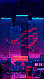 rog 8 bit pixel logo night city hd 4k