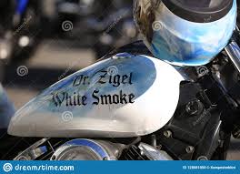 Motorcycle Airbrush A Blue And White Fuel Tank With Name