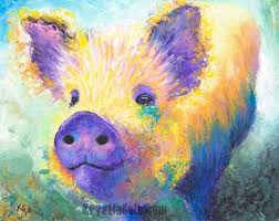Pig Art On Canvas Or Paper Farm Animal