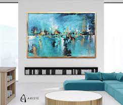 Blue Teal Gold Extra Large Wall Art