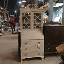 A chic vintage a bit worn woody secretary desk in beige with golden undertones. Vintage Upcycled Secretary Desk With Hutch From Community Forklift Of Edmonston Md Attic