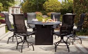 Patio Furniture Wicker Aluminum 7 Pc Counter Height Propane Fire Pit Dining Set Victoria