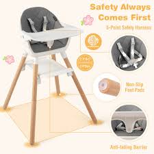 6 in 1 baby high chair with removable dishwasher and safe tray white costway