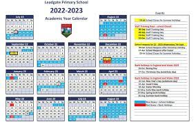 2023 academic calendar dates for our