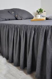 Dark Gray Linen Bed Skirt Custom Dust